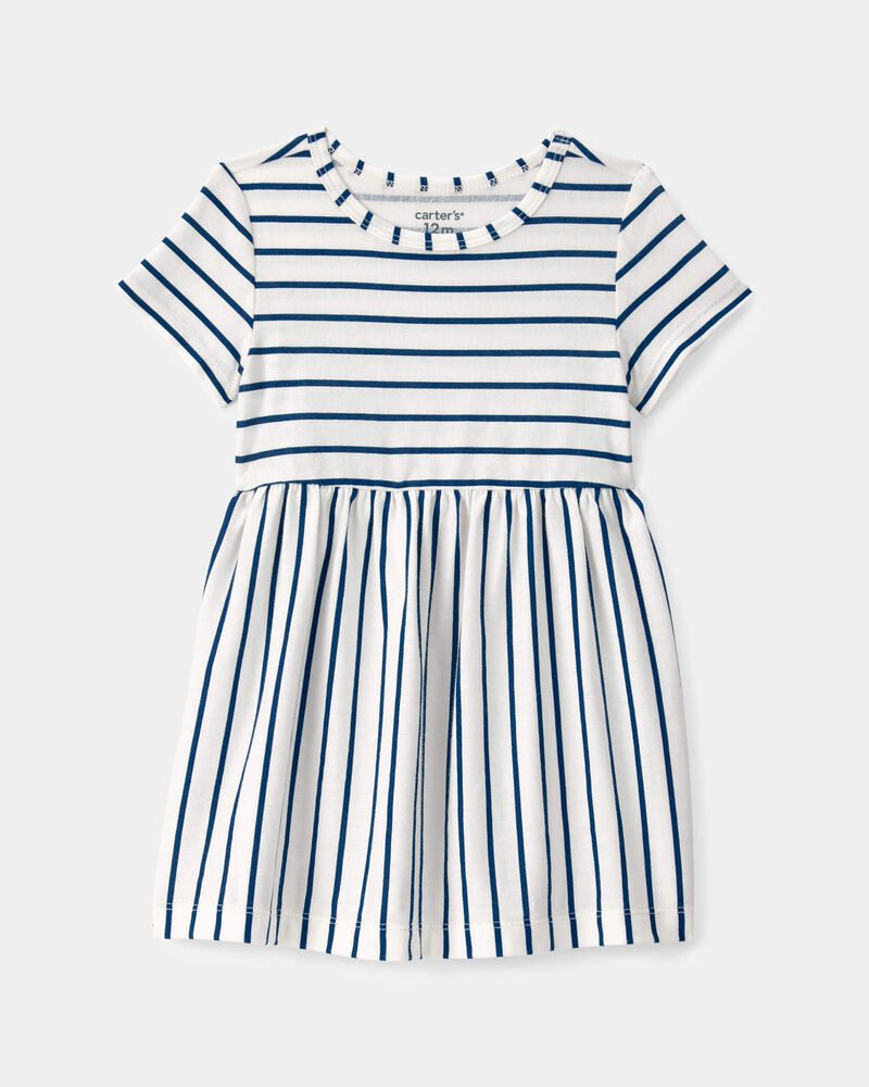 Baby Girl Striped Short-Sleeve Dress - Blue/Ivory, image 1 of 4 slides