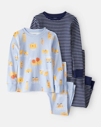 Tout-petit garçon - Pyjama 4 pièces en coton à manches longues et imprimé de dinosaures – Bleu/blanc, 