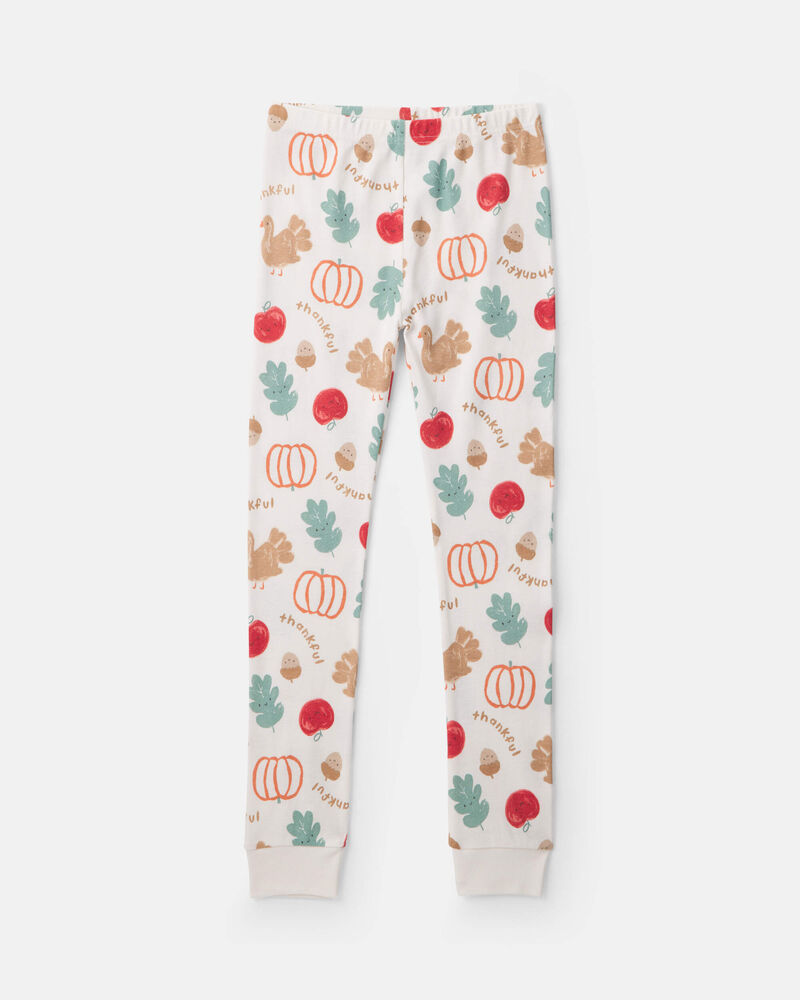 Kids 2-Piece Thanksgiving 100% Cotton Snug Fit Pyjama Set - Cream, image 2 of 4 slides