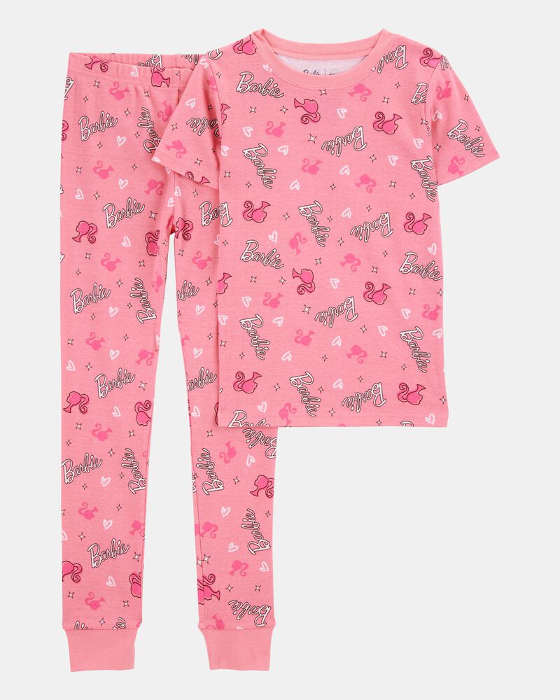 Girls Barbie Snug Fit Cotton 2-Piece Pyjamas - Pink, image 1 of 3 slides