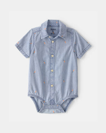 Baby Boy Easter Carrot Chambray Short-Sleeve Button-Down Bodysuit - Light Wash, 