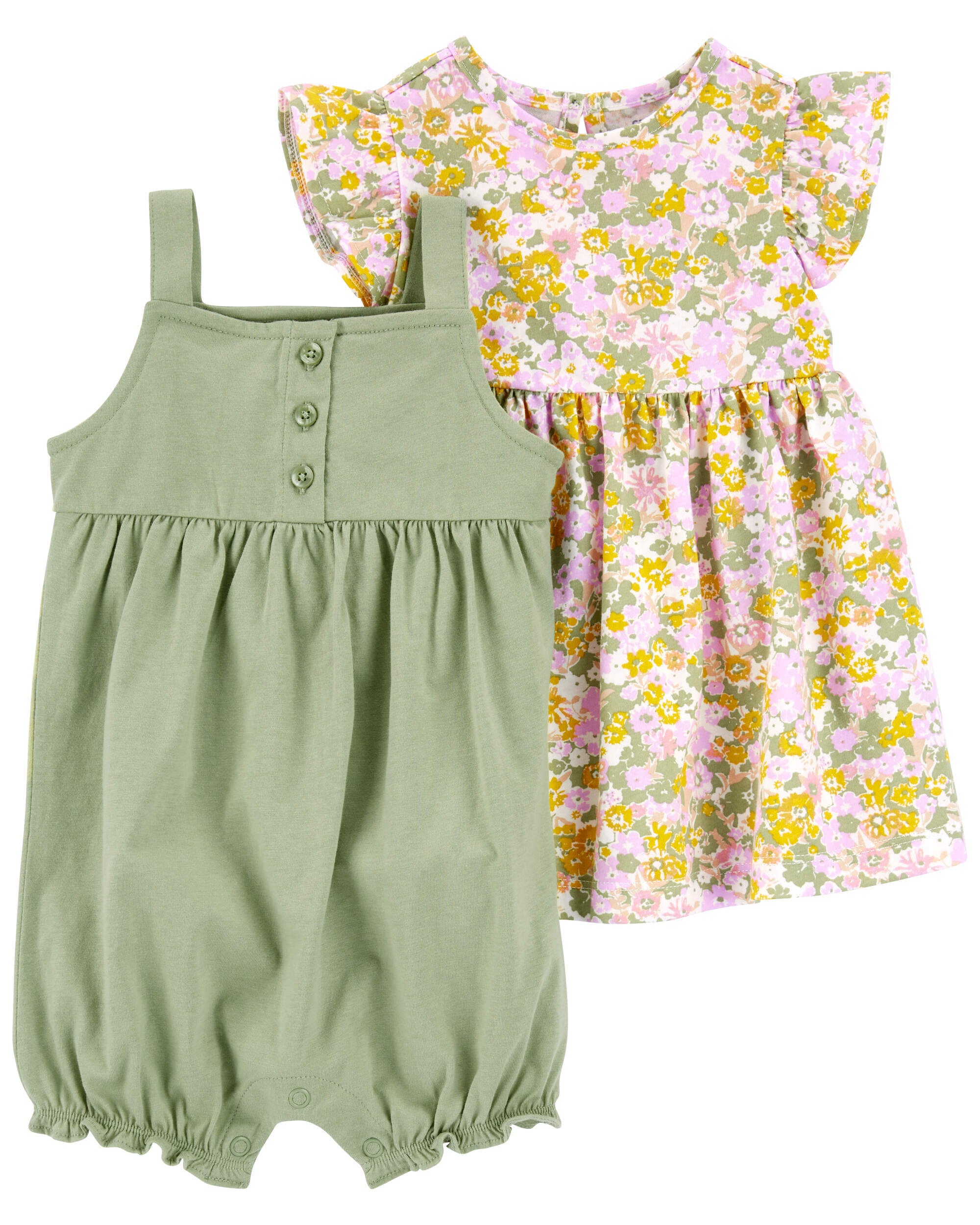 Green 3 Piece Dress Romper Set Carter s Oshkosh Canada