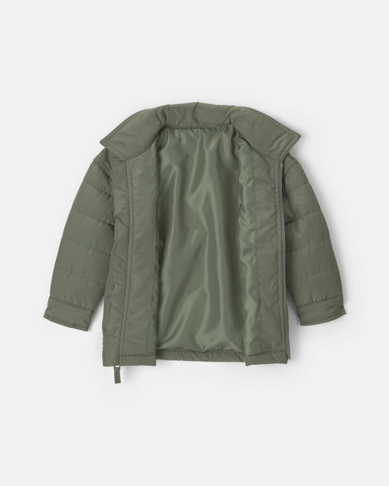 Dinosaur Puffer Jacket - Olive Green, image 2 of 4 slides