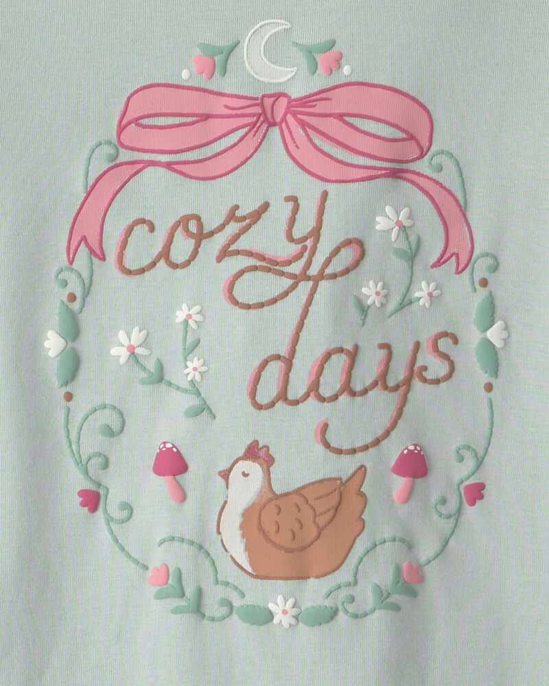 Filles - Pyjama ajust&eacute; 4 pi&egrave;ces en 100 % coton &agrave; motif poulet campagnard - Bleu/Cr&egrave;me, image 3 sur 6 diapositives