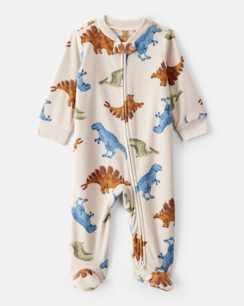 B&eacute;b&eacute; gar&ccedil;on - Grenouill&egrave;re ample &agrave; manches longues et motif dinosaure - Blanc, 