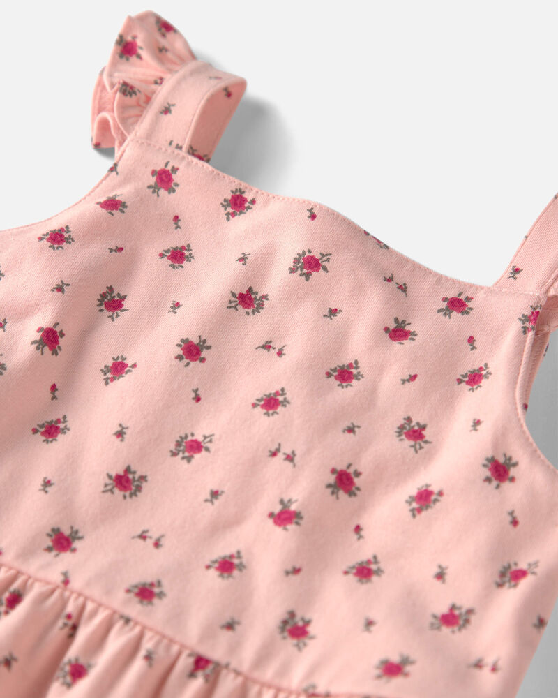 Filles - Robe &agrave; volants en coton biologique &agrave; imprim&eacute; floral rose p&acirc;le, image 4 sur 5 diapositives