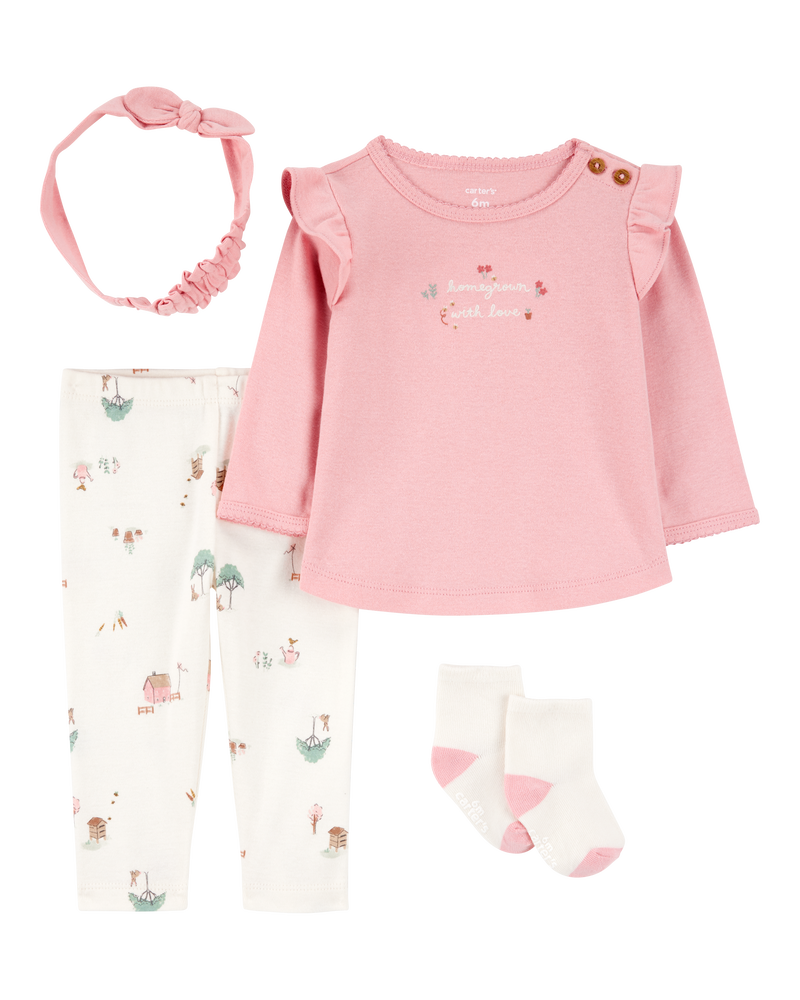 Baby 4-Piece Barn Print Outfit Set, image 1 of 5 slides