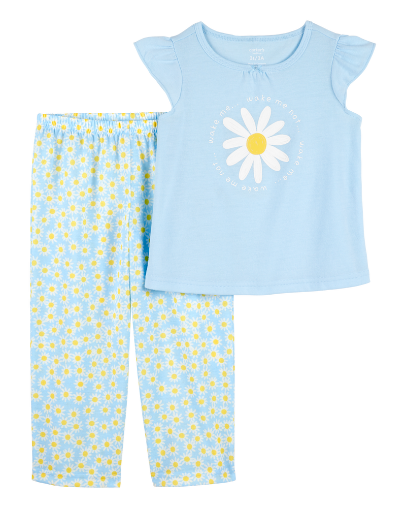 Tout-petit fille - Pyjama 2 pièces décontracté à marguerites - Bleu, image 1 sur 3 diapositives