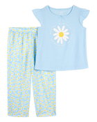 Tout-petit fille - Pyjama 2 pièces décontracté à marguerites - Bleu, image 1 sur 3 diapositives