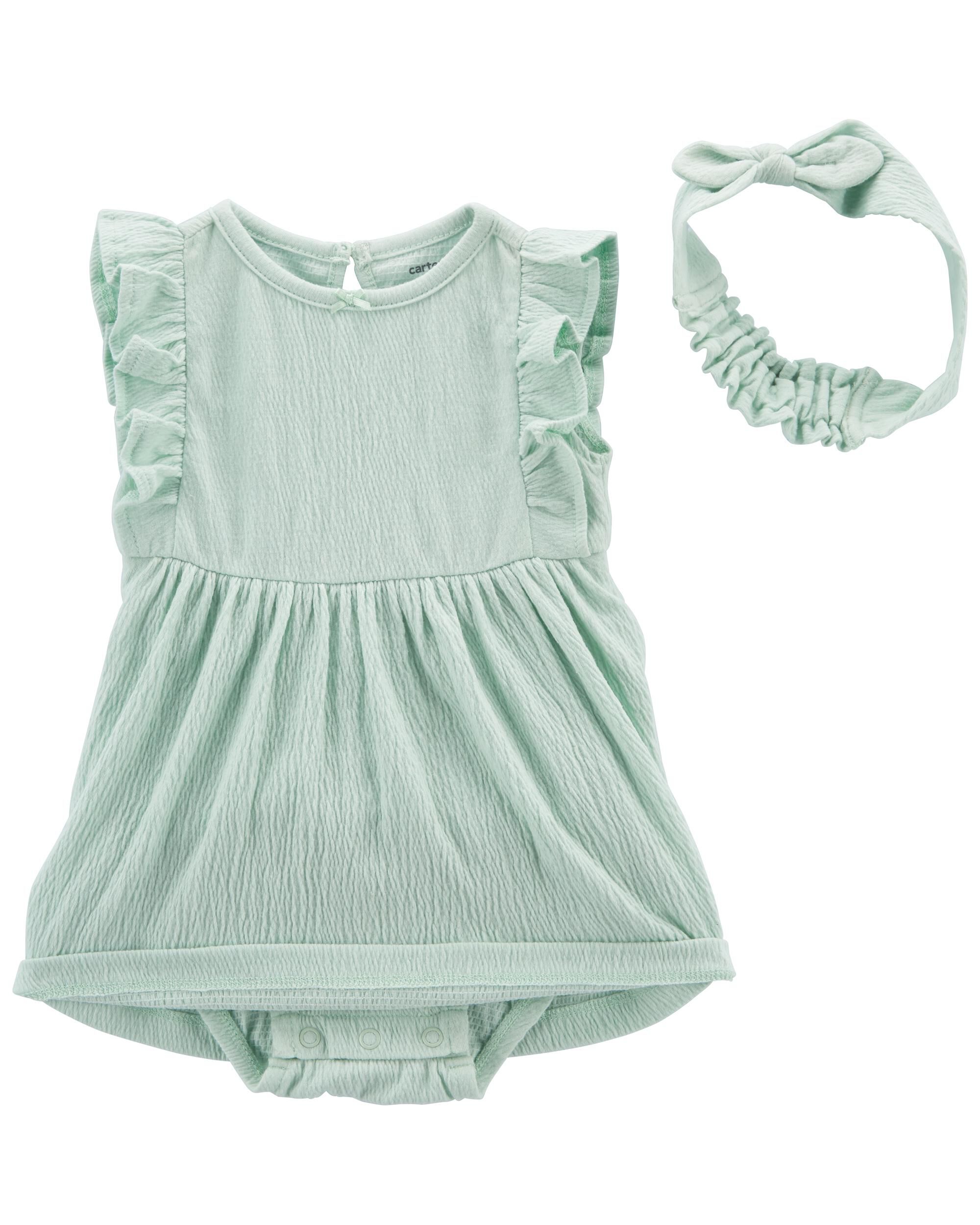 Mint 2-Piece Crinkle Jersey Bodysuit Dress & Headwrap | carters.com