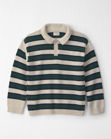 Gar&ccedil;ons - Chandail polo en tricot de coton biologique &agrave; rayures, 