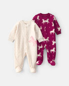 Baby Girl 2-Pack Unicorn Fleece 2-Way Zip Sleepers, image 1 of 5 slides