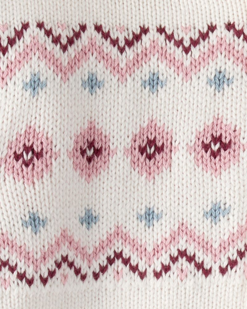 Toddler Girl Organic Cotton Fair Isle Sweater Knit, image 4 of 4 slides