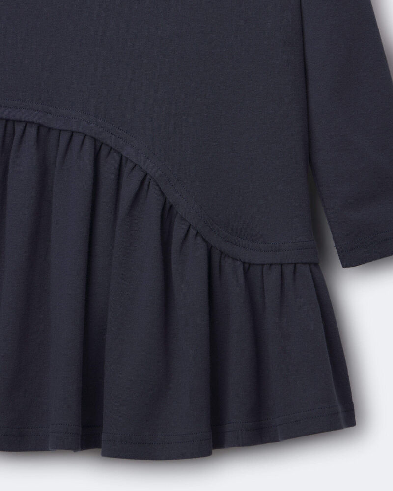 Toddler Girl Ribbed Long-Sleeve Asymmetrical Dress - Navy, image 2 of 2 slides