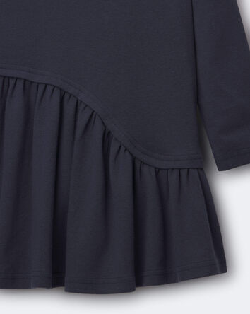 Toute-petit fille - Robe asym&eacute;trique &agrave; manches longues en tissu c&ocirc;tel&eacute; - Bleu marine, 