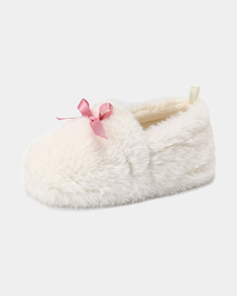 Girls Fuzzy Bow Slippers - Cream/Pink, image 6 of 6 slides