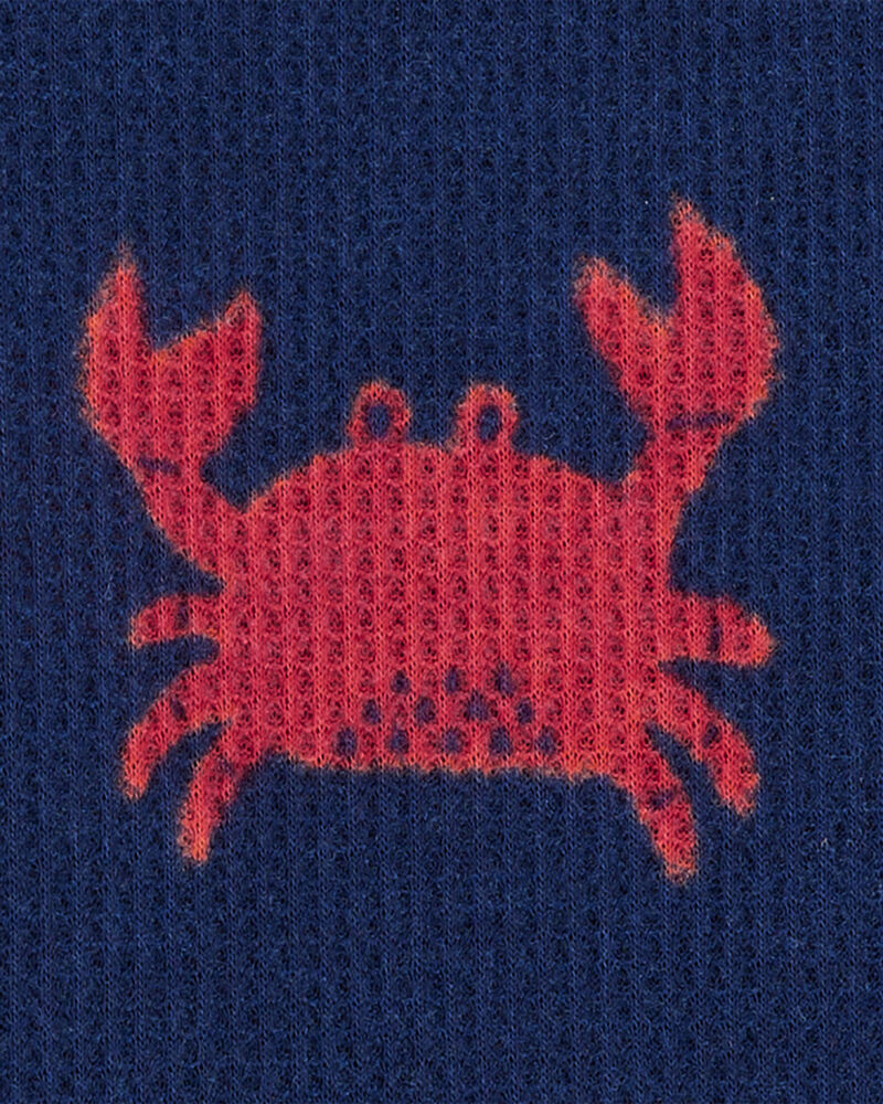 Toddler Boy Crab Print Loose Fit Waffle Knit 2-Piece Pyjamas - Navy, image 2 of 3 slides