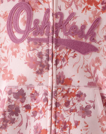 Girls Floral Print OshKosh Logo Zip Jacket - Pink, 