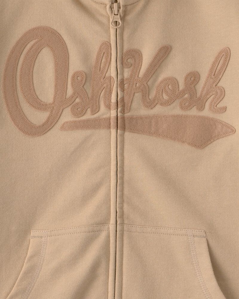 Kid OshKosh Logo Zip-Up Hoodie - Beige, image 3 of 4 slides