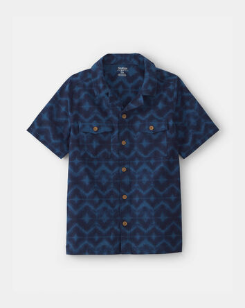 Boys Geometric Short-Sleeve Button-Down Shirt - Blue, 