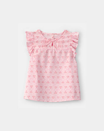 Girls Flutter-Sleeve Heart Top - Pink, 