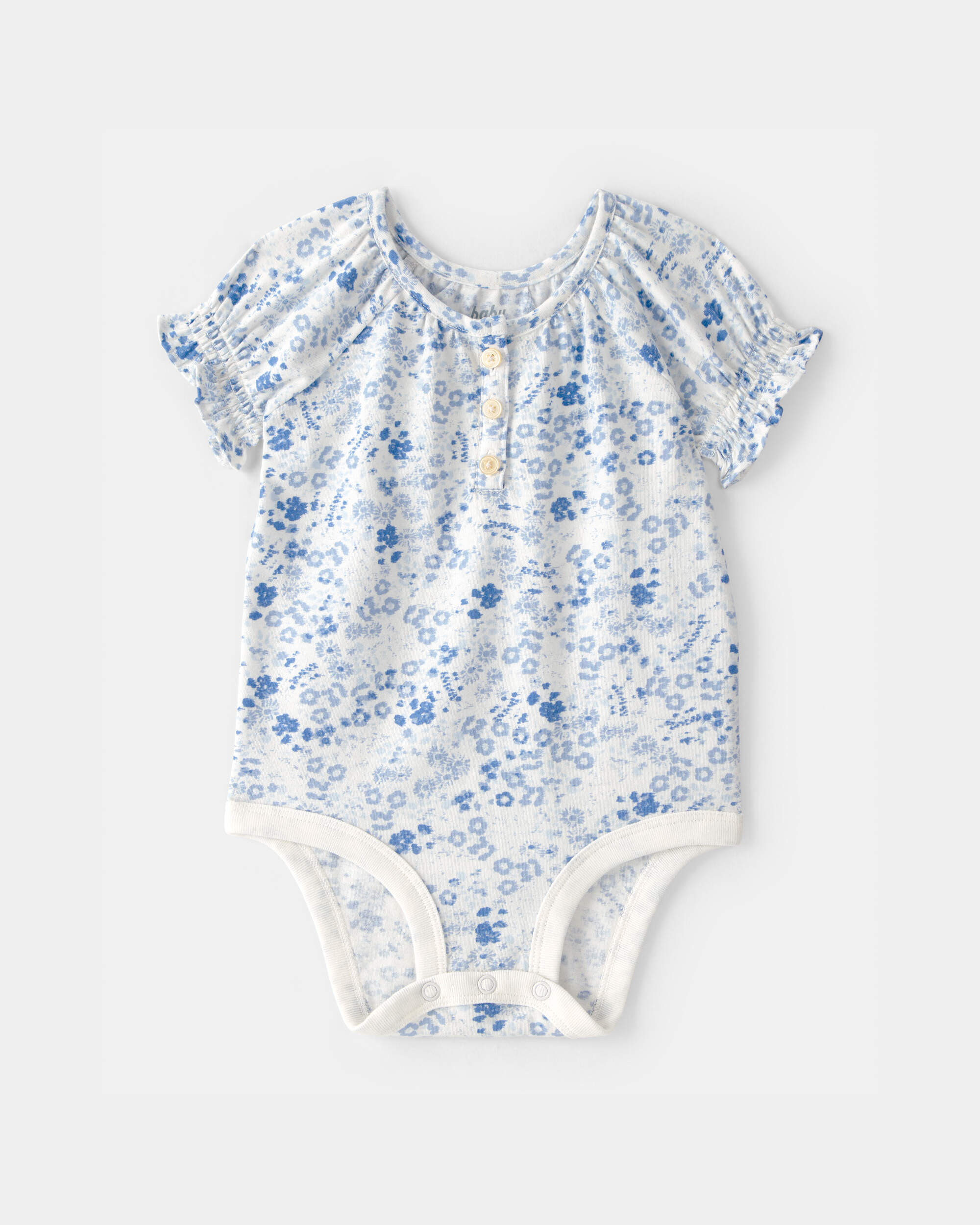 Baby Girl Floral Button-Down Bodysuit - Blue | Carter's Oshkosh Canada