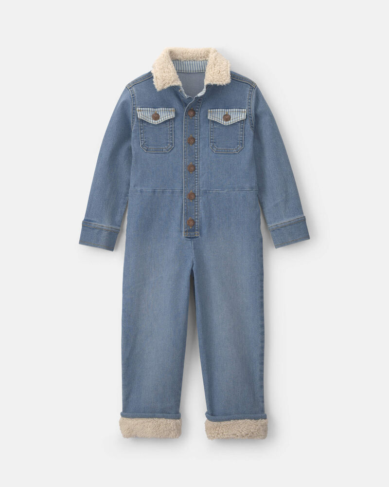 Tout-petit gar&ccedil;on - Combinaison &agrave; manches longues en denim et molleton teddy &ndash; D&eacute;lav&eacute; moyen, image 1 sur 3 diapositives