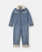 Tout-petit gar&ccedil;on - Combinaison &agrave; manches longues en denim et molleton teddy &ndash; D&eacute;lav&eacute; moyen, image 1 sur 3 diapositives