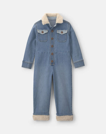 Tout-petit gar&ccedil;on - Combinaison &agrave; manches longues en denim et molleton teddy &ndash; D&eacute;lav&eacute; moyen, 