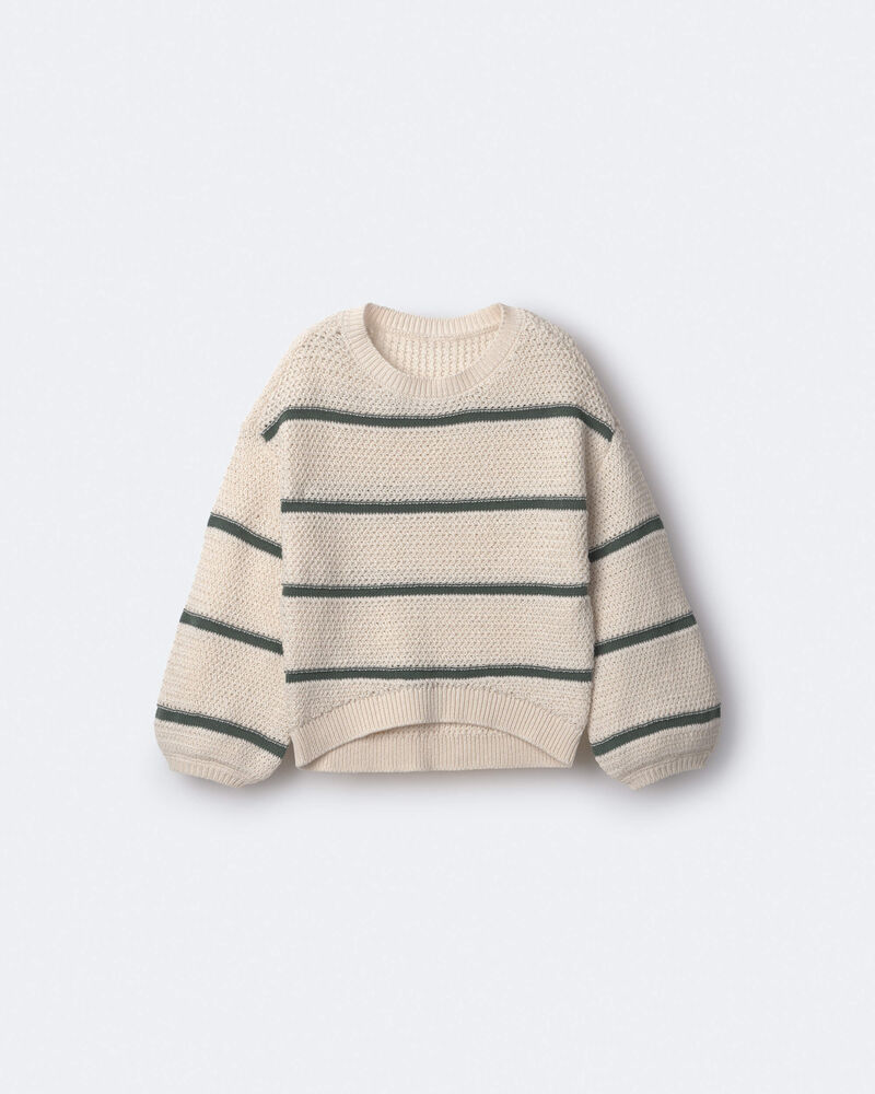 Toddler Girl Striped Balloon-Sleeve Sweater - Cream, image 2 of 6 slides
