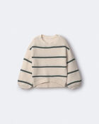 Toddler Girl Striped Balloon-Sleeve Sweater - Cream, image 2 of 6 slides