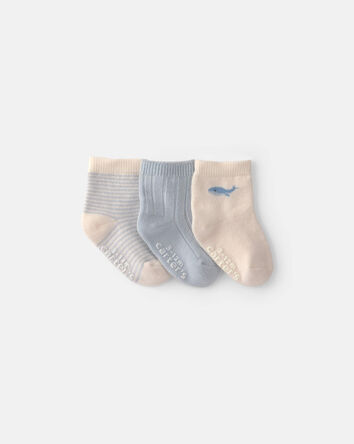 Baby 3-Pack Whale Ankle Socks - Blue/Ivory, 