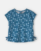 Girls Floral Short-Sleeve Top - Navy Blue, image 1 of 3 slides