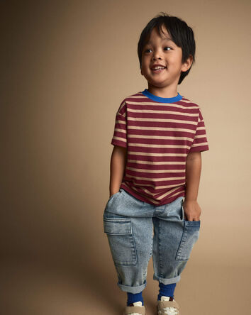 Toddler Boy Relaxed Tee in Stripes - Burgundy, 