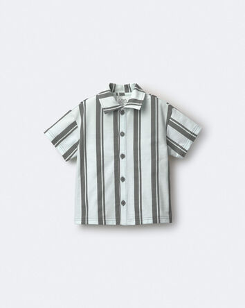 Toddler Boy Button-Down Short-Sleeve Shirt in Stripes - Light Green, 