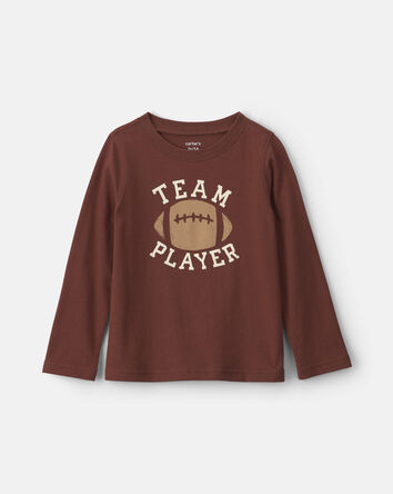Tout-petit gar&ccedil;on - T-shirt manches longues en 100&nbsp;% coton &agrave; imprim&eacute; football &laquo;Team Player&raquo; - Brun, 