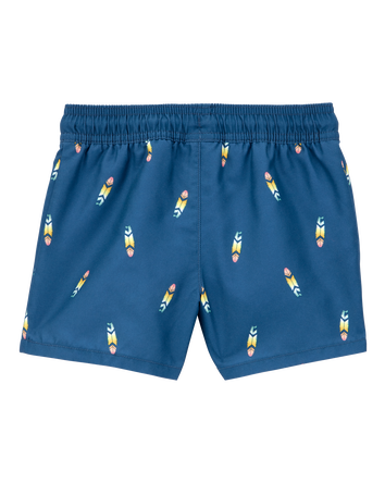 Toddler Surfboard-Print Pull-On Swim Trunks, 