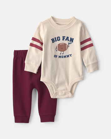 Baby Boy 2-Piece 'Big Fan Of Mommy' Football Long-Sleeve Bodysuit & Pant Set - Red/Cream, 