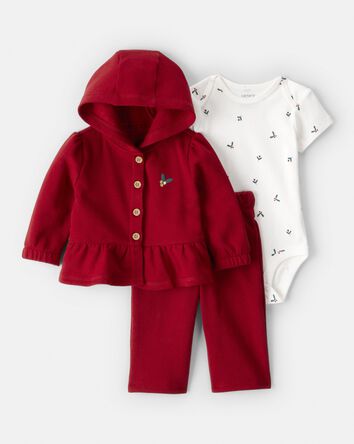 Baby Girl 3-Piece DayDream Fleece Floral Long-Sleeve Bodysuit & Pant Set - Red, 