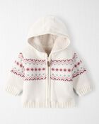 Baby Girl Organic Cotton Fair Isle Sweater Knit Jacket, image 1 of 4 slides