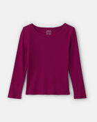 Girls Long-Sleeve Ribbed Top - Burgundy, image 1 of 3 slides