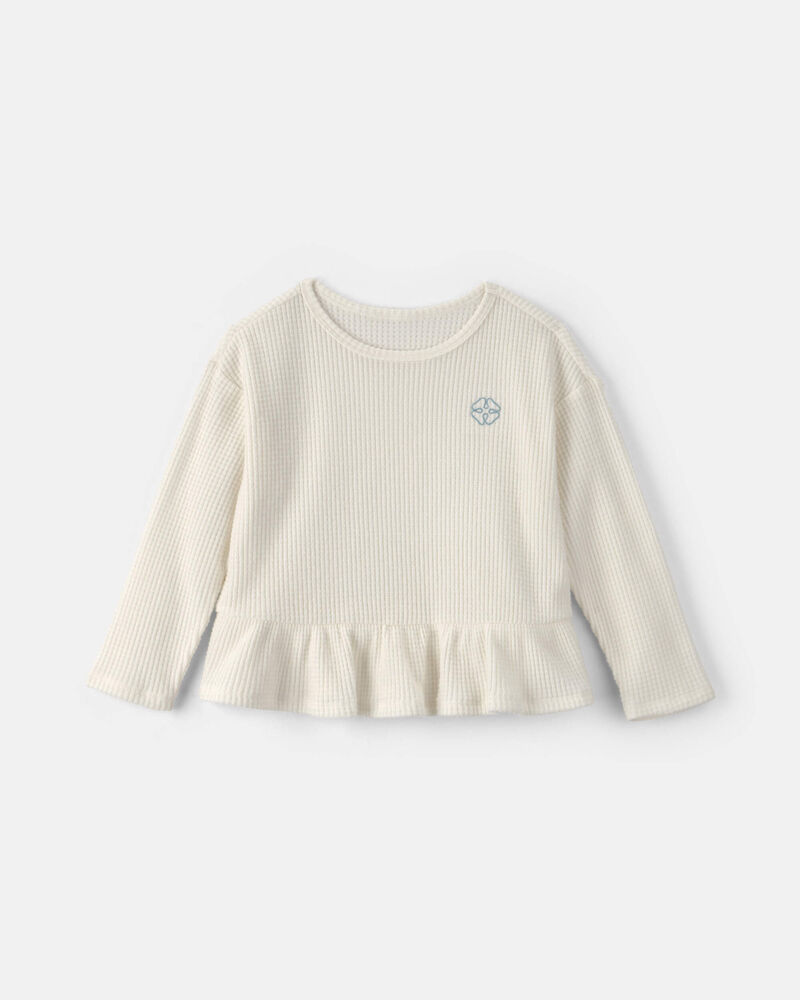 Toddler Girl Thermal Long-Sleeve Peplum Top - Cream, image 1 of 3 slides