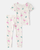Toddler Girl Flamingo PurelySoft Short-Sleeve Snug Fit 2-Piece Pyjama Set - Ivory, image 1 of 7 slides