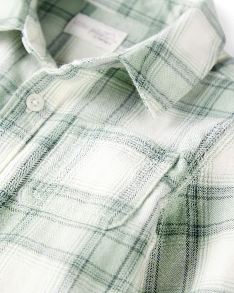 Toddler Organic Cotton Herringbone Button-Front Shirt in Plaid, image 2 of 5 slides