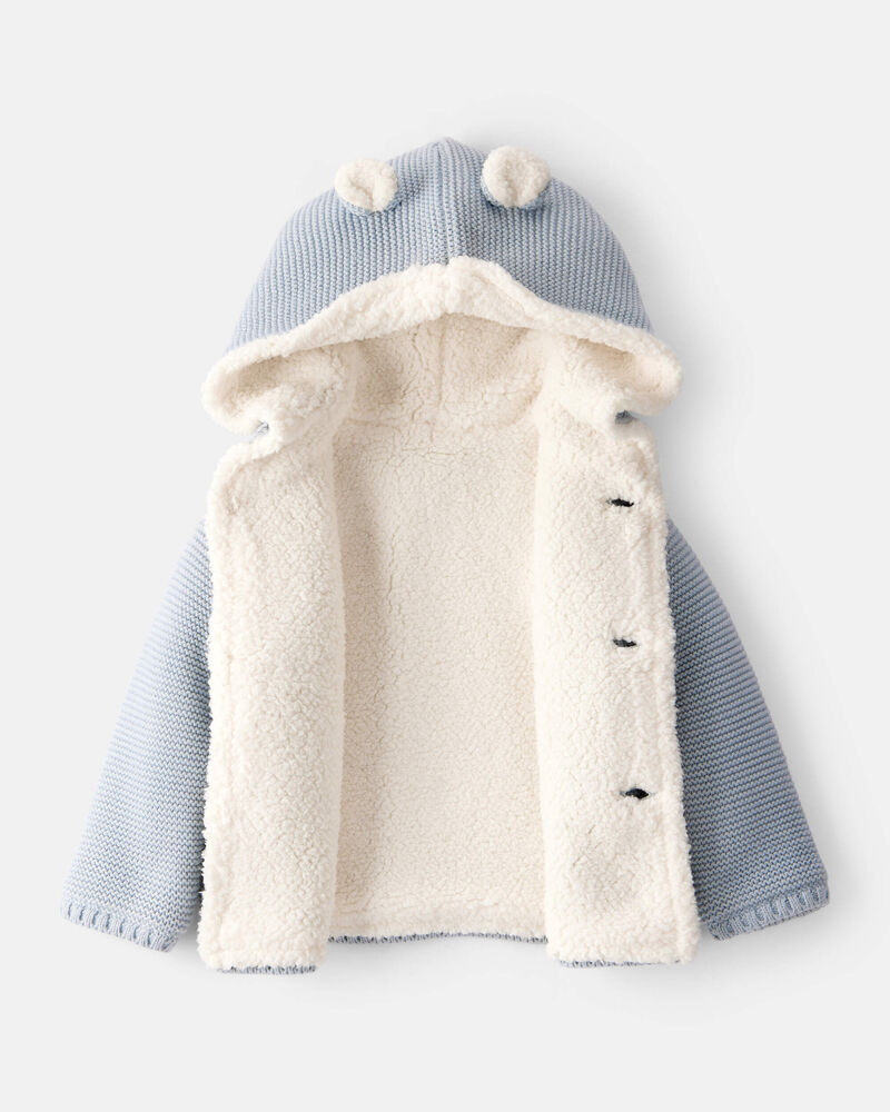 Baby Boy Sherpa Lined Cotton Long-Sleeve Sweater - Blue, image 2 of 4 slides