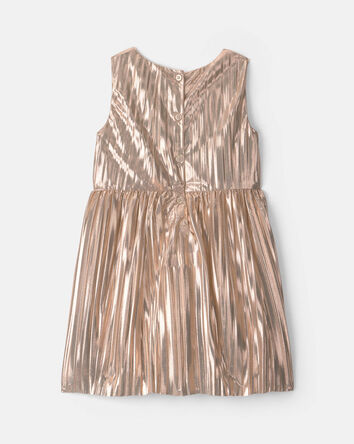 Toddler Girl Metallic Crinkle Bow Dress - Gold, 