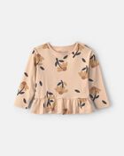 Toute-petite fille - Haut p&eacute;plum manches longues en motif floral - Beige, image 1 sur 2 diapositives