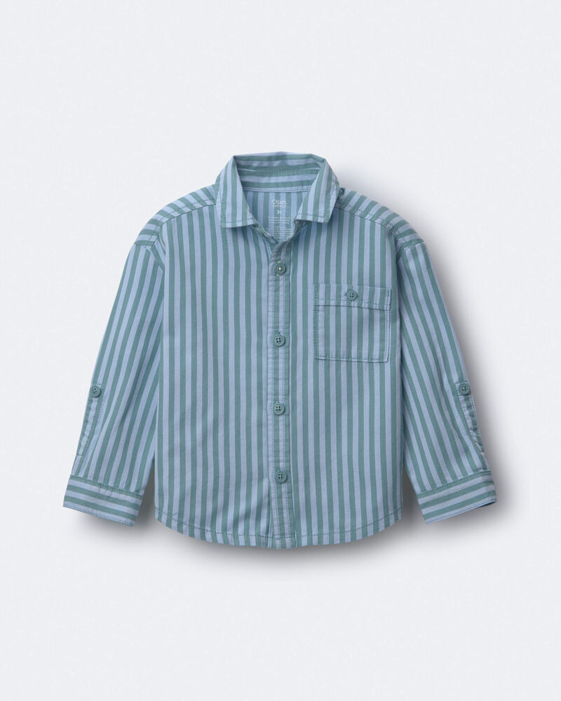 Toddler Boy Button-Down Long-Sleeve Shirt in Stripes - Blue, image 2 of 6 slides