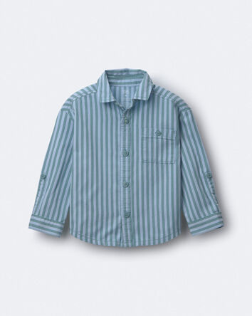 Toddler Boy Button-Down Long-Sleeve Shirt in Stripes - Blue, 