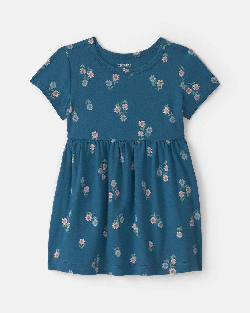 B&eacute;b&eacute; fille - Robe manches courtes &agrave; motif floral - Bleu marine, image 1 sur 3 diapositives